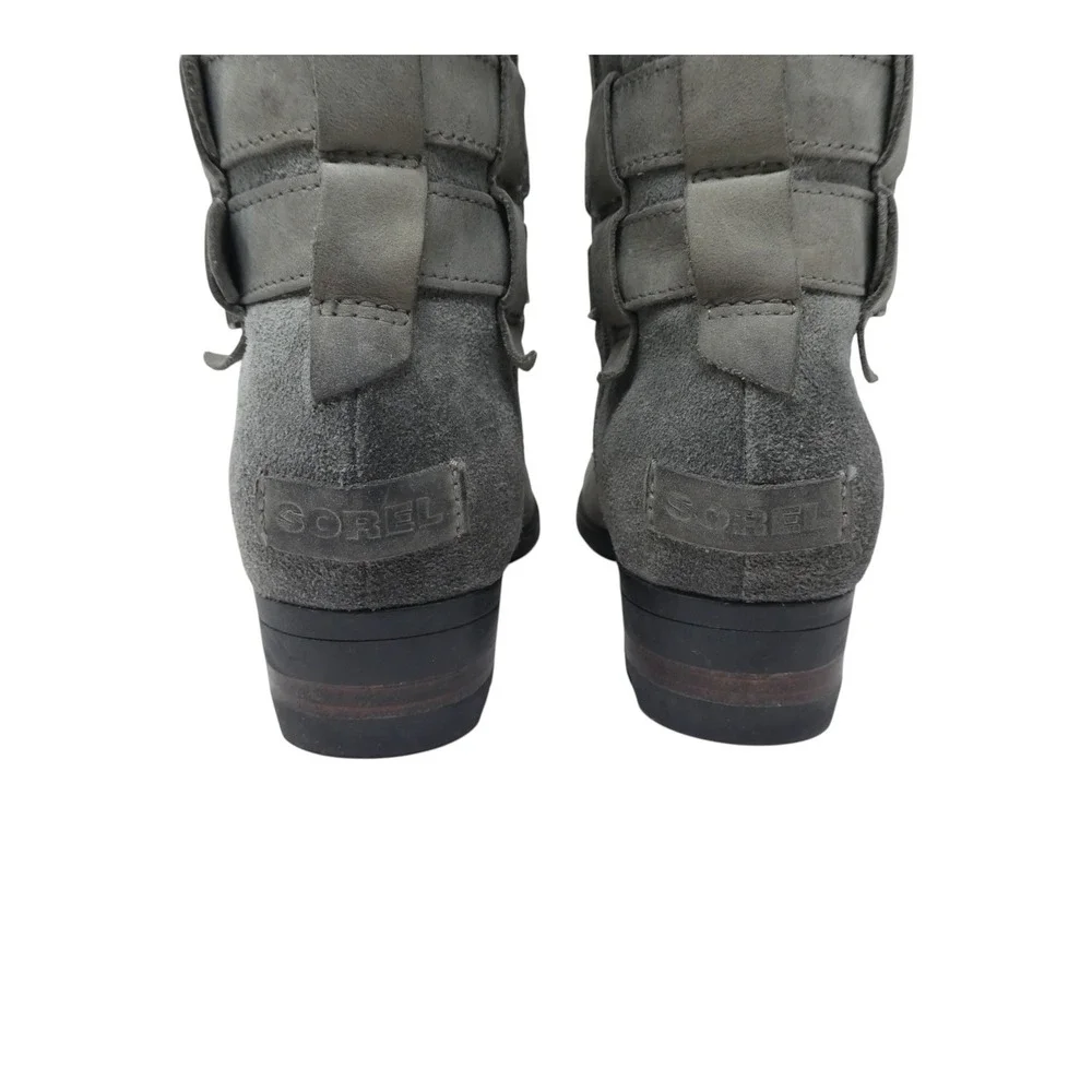 Sorel Emelie Tall Boot Women 8.5 Gray Leather Suede Waterproof Buckle